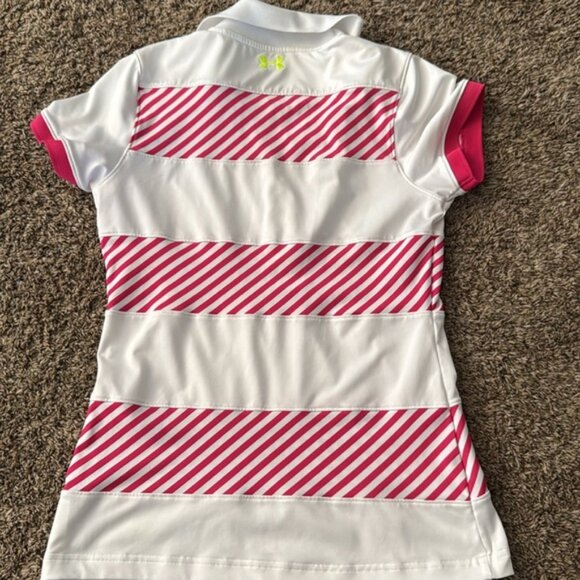 Under Armour Polo Shirt Size Medium Pink White Golf - Picture 5 of 6